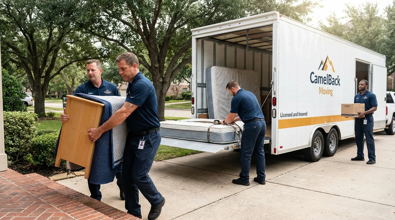Crew loading residential truck for cross-state move from Tucumcari, NM