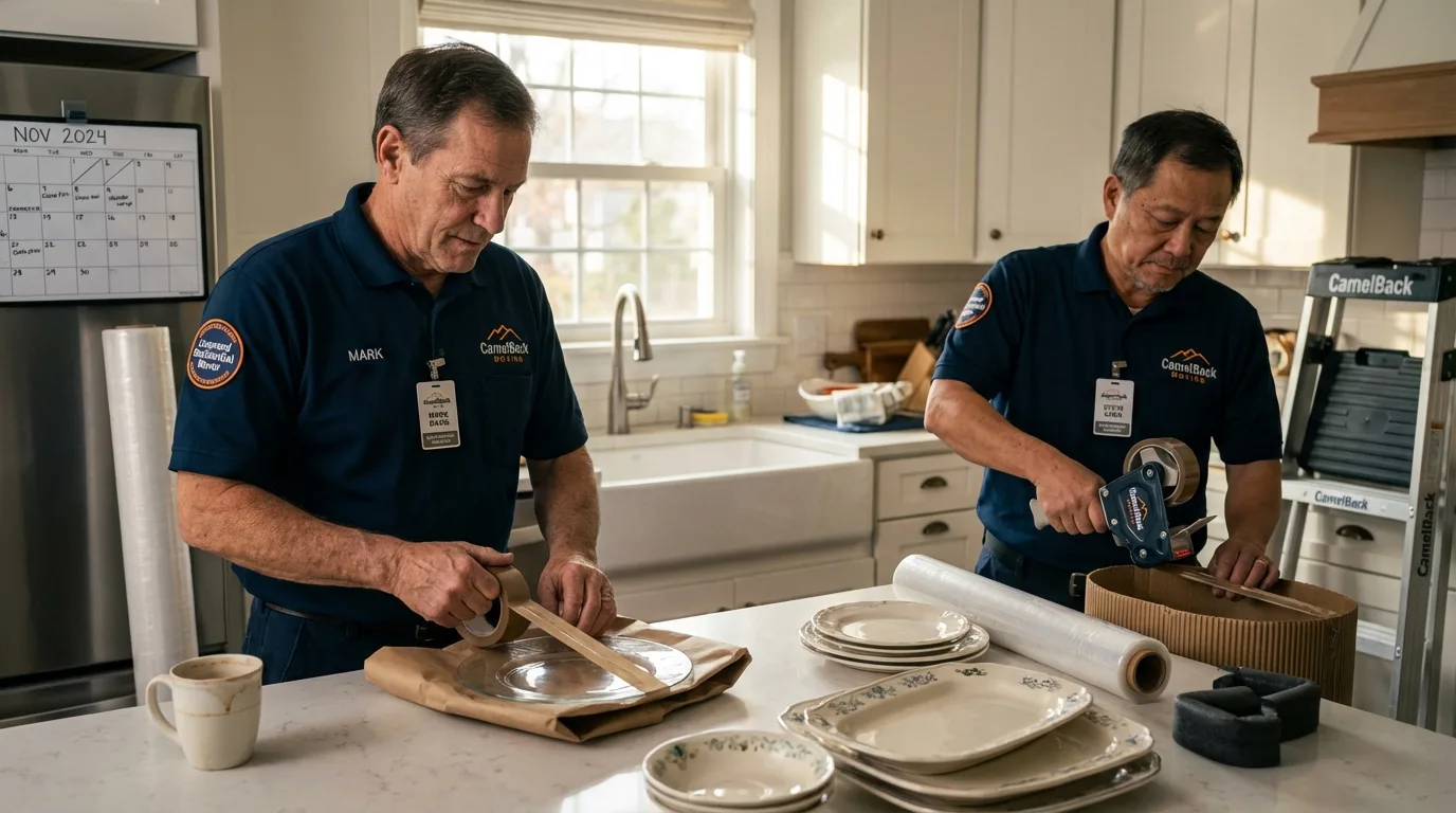 Professional crew packing kitchen dishware in Tucumcari, NM